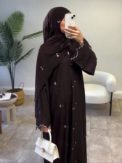 IMAMA FLORAL GRACE ABAYA | COFFEE