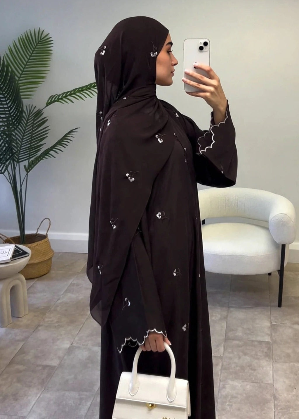 IMAMA FLORAL GRACE ABAYA | COFFEE