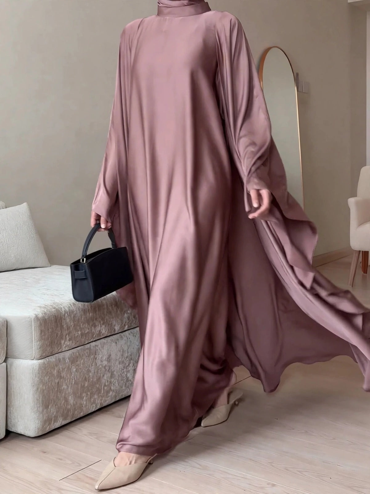 SAJAL DOUBLE SHRUG ABAYA | PINK