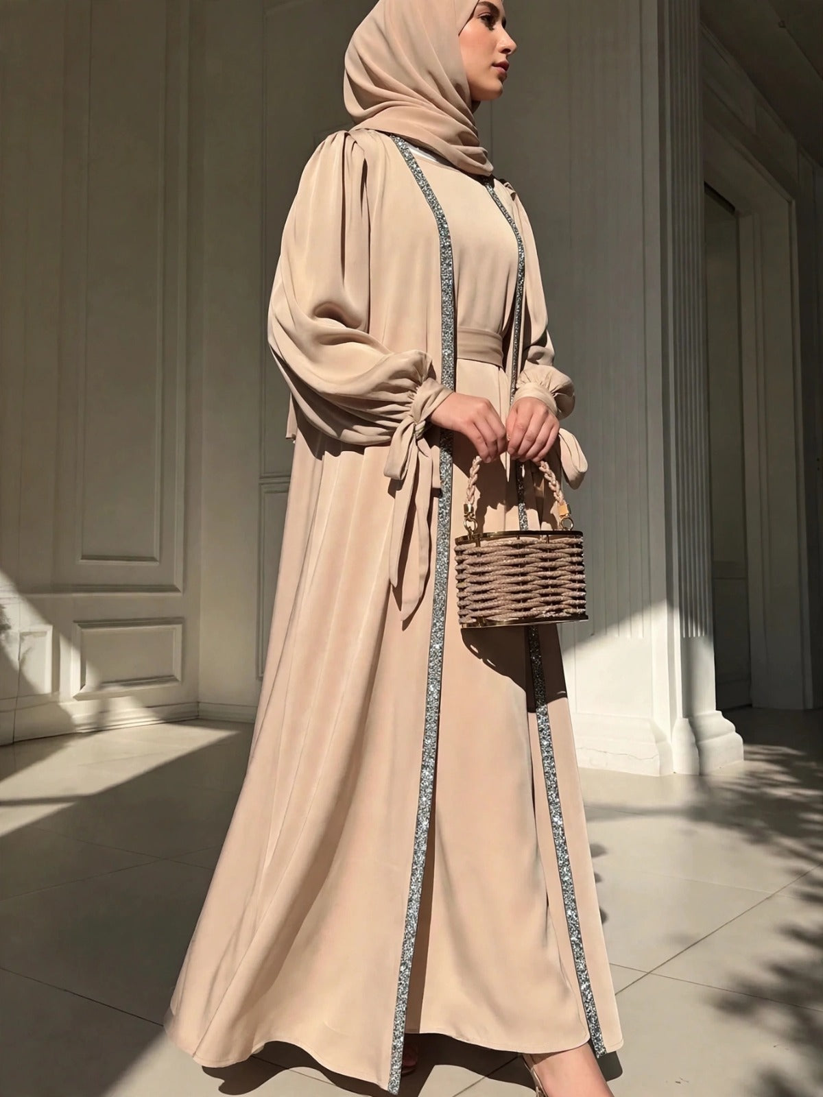 BISMA DOUBLE SHRUG ABAYA | NUDE