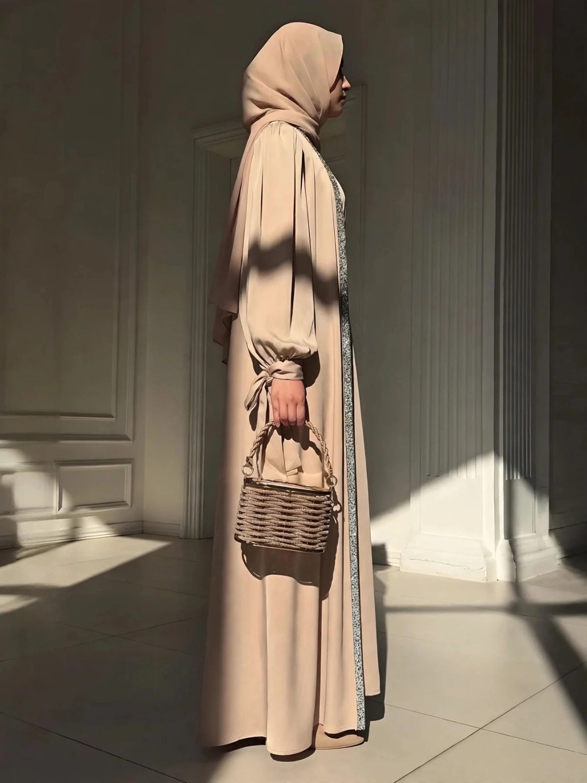 BISMA DOUBLE SHRUG ABAYA | NUDE