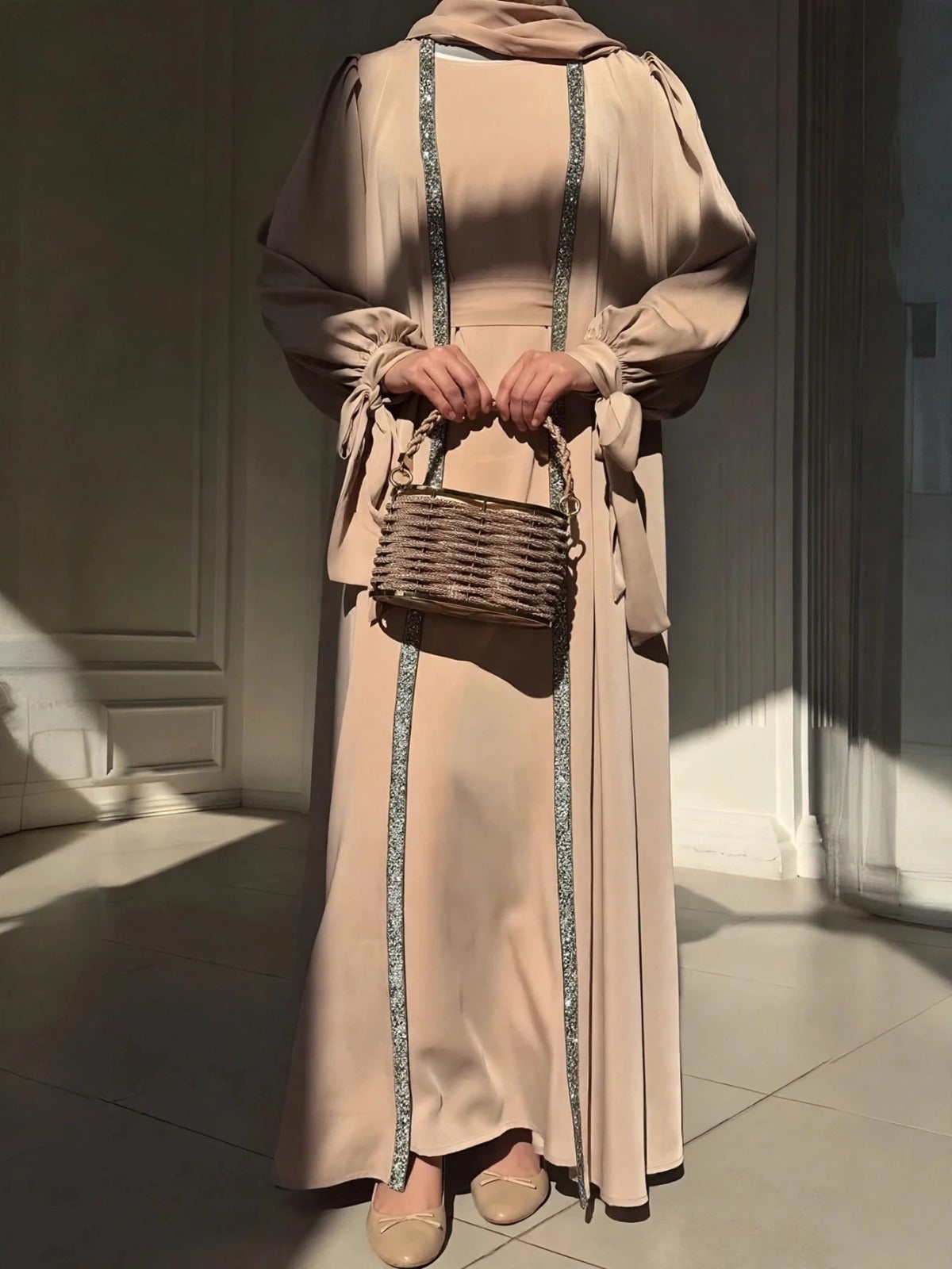 BISMA DOUBLE SHRUG ABAYA | NUDE