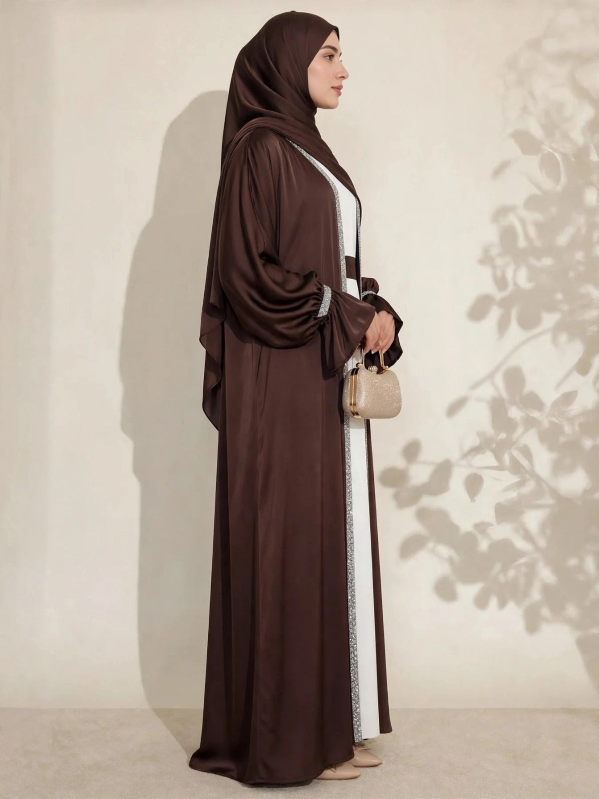 SAHARA DOUBLE SHRUG ABAYA | BROWN