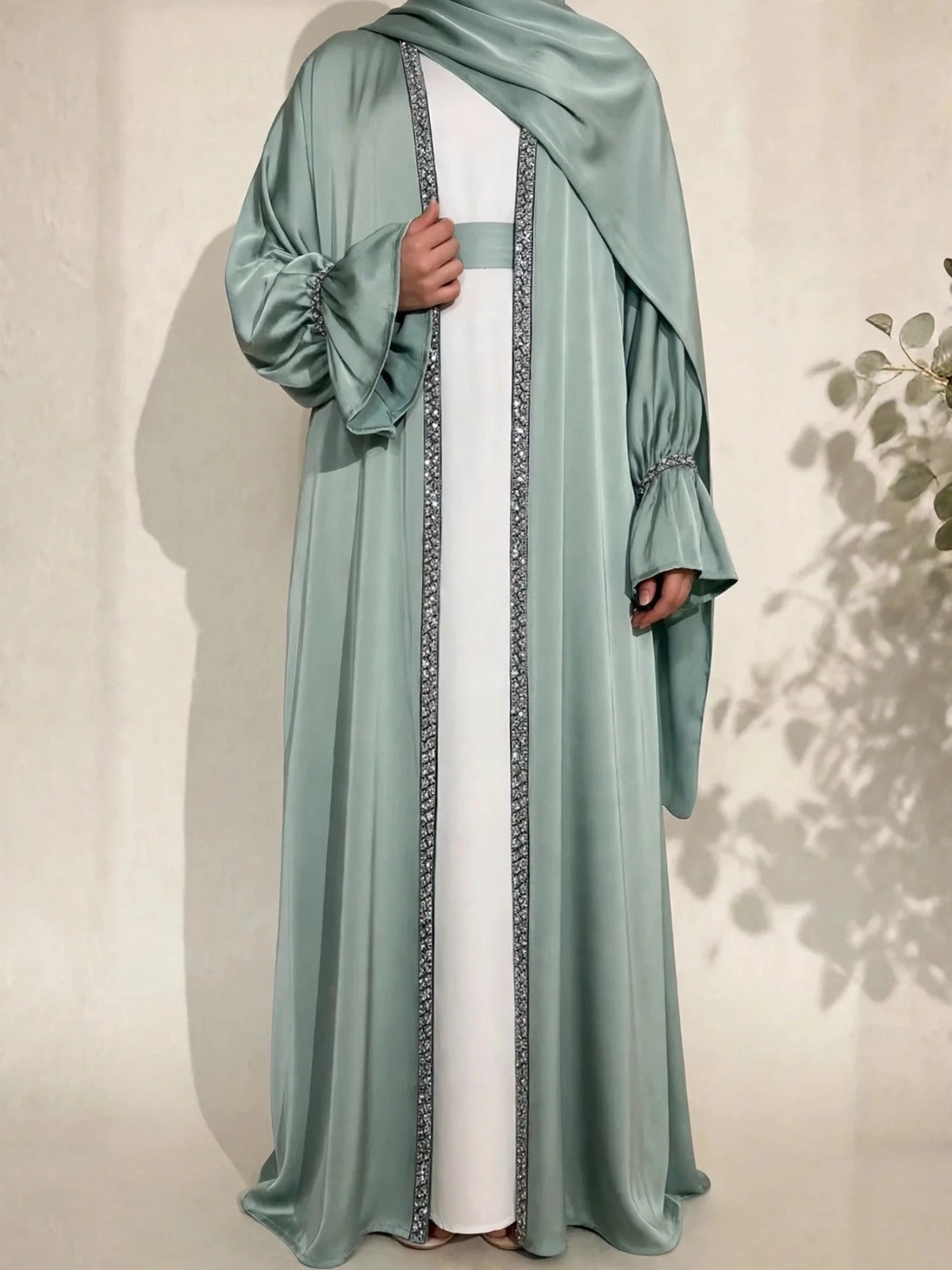 SAHARA DOUBLE SHRUG ABAYA | SEA GREEN