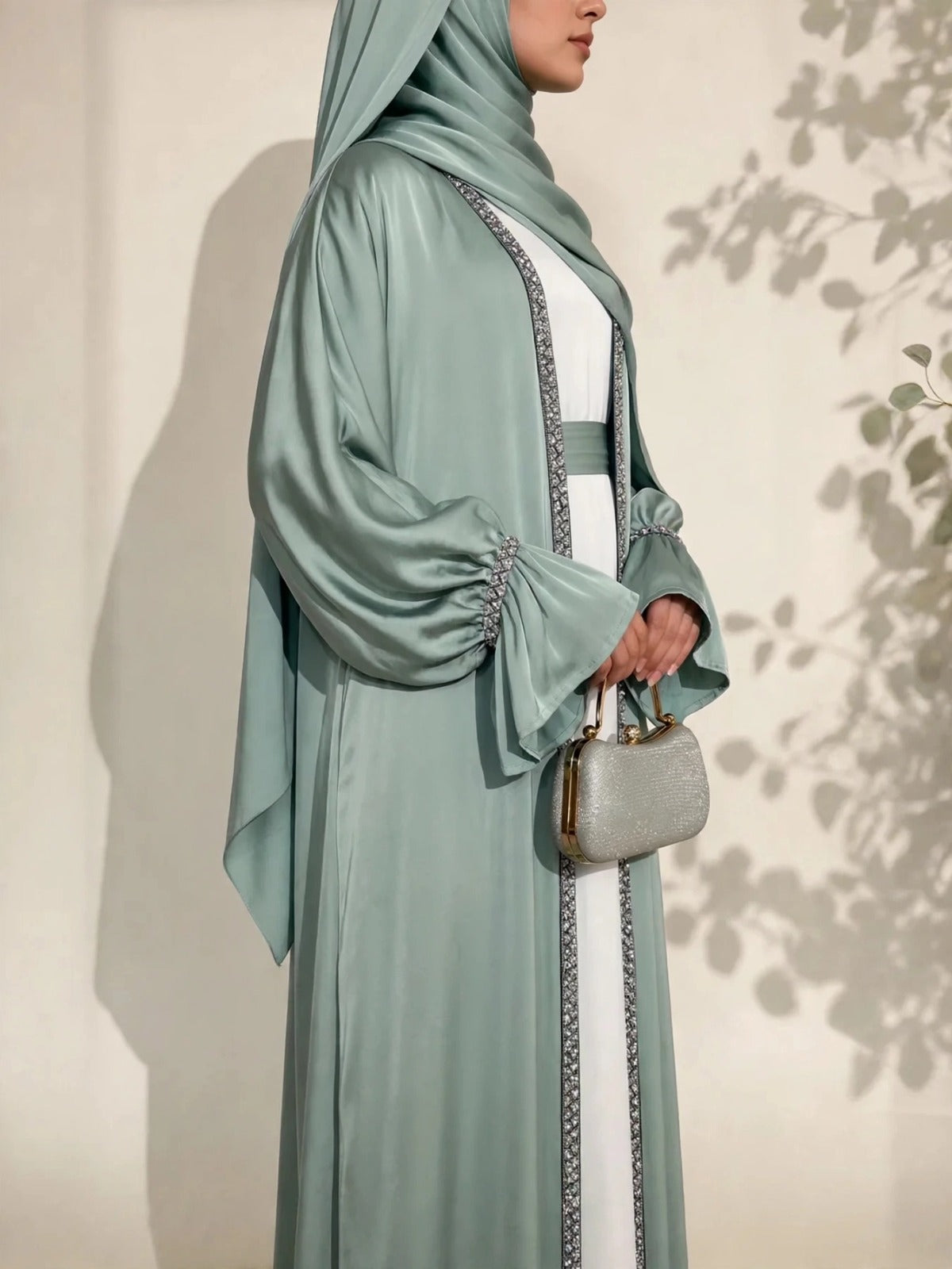 SAHARA DOUBLE SHRUG ABAYA | SEA GREEN