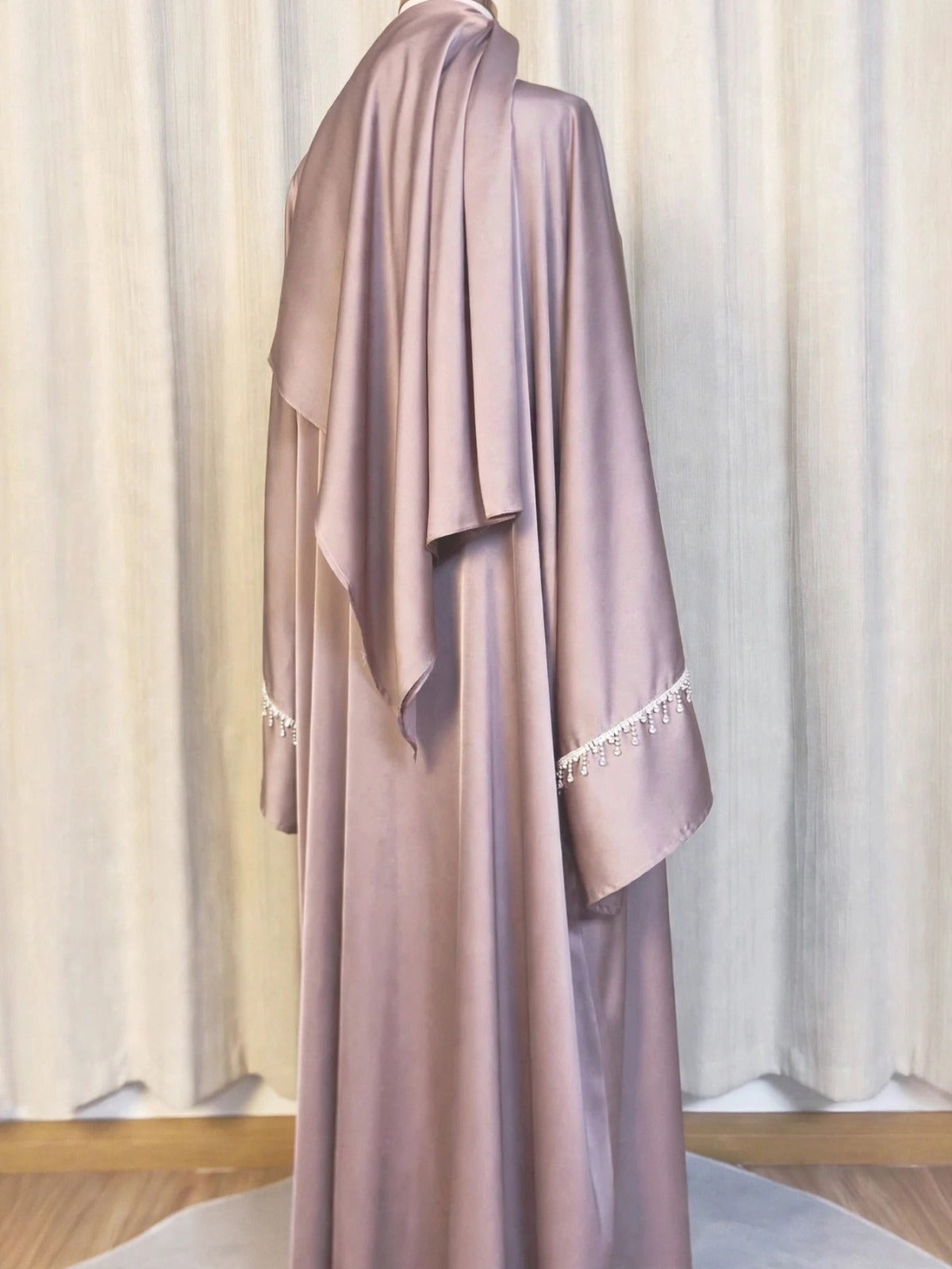 SAFFIA DOUBLE SHRUG LACE ABAYA | P-NUDE