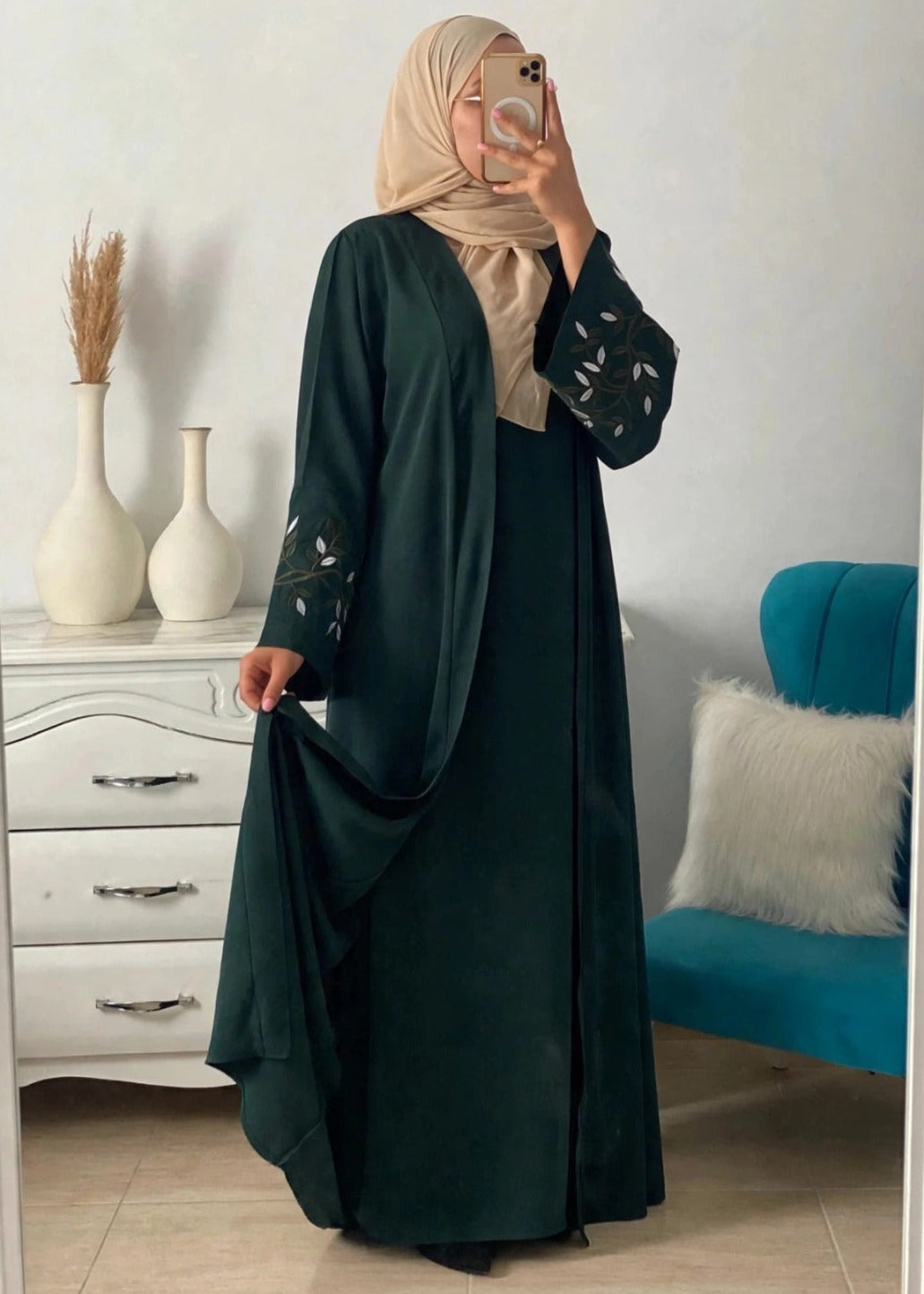 ERAH DOUBLE SHRUG ABAYA | BOTTLE GREEN