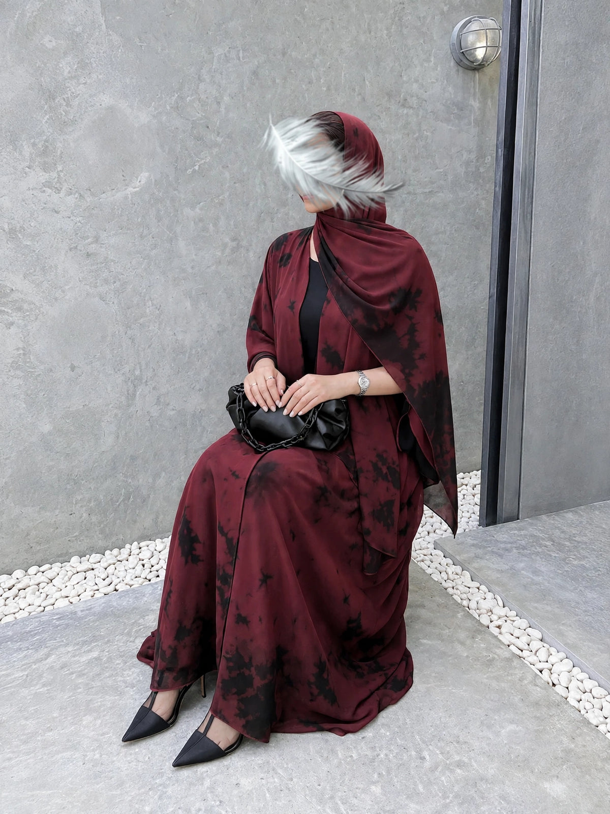 TAI DIE DOUBLE SHRUG ABAYA | MAROON
