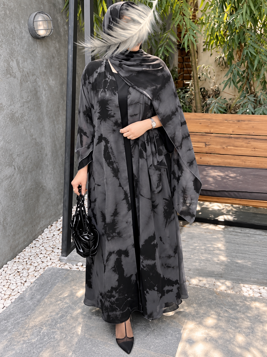 TAI DIE DOUBLE SHRUG ABAYA | GRAY