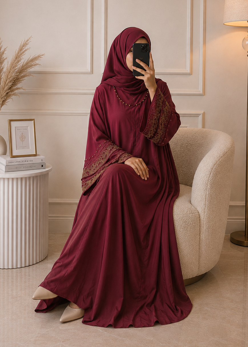 8891 - DESIGNER UMBRELLA ABAYA | MAROON