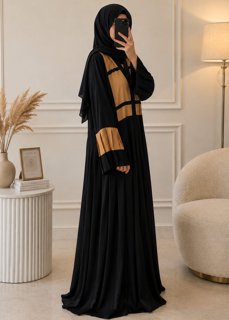 6549 - PLEATED FRILL ABAYA | BLACK