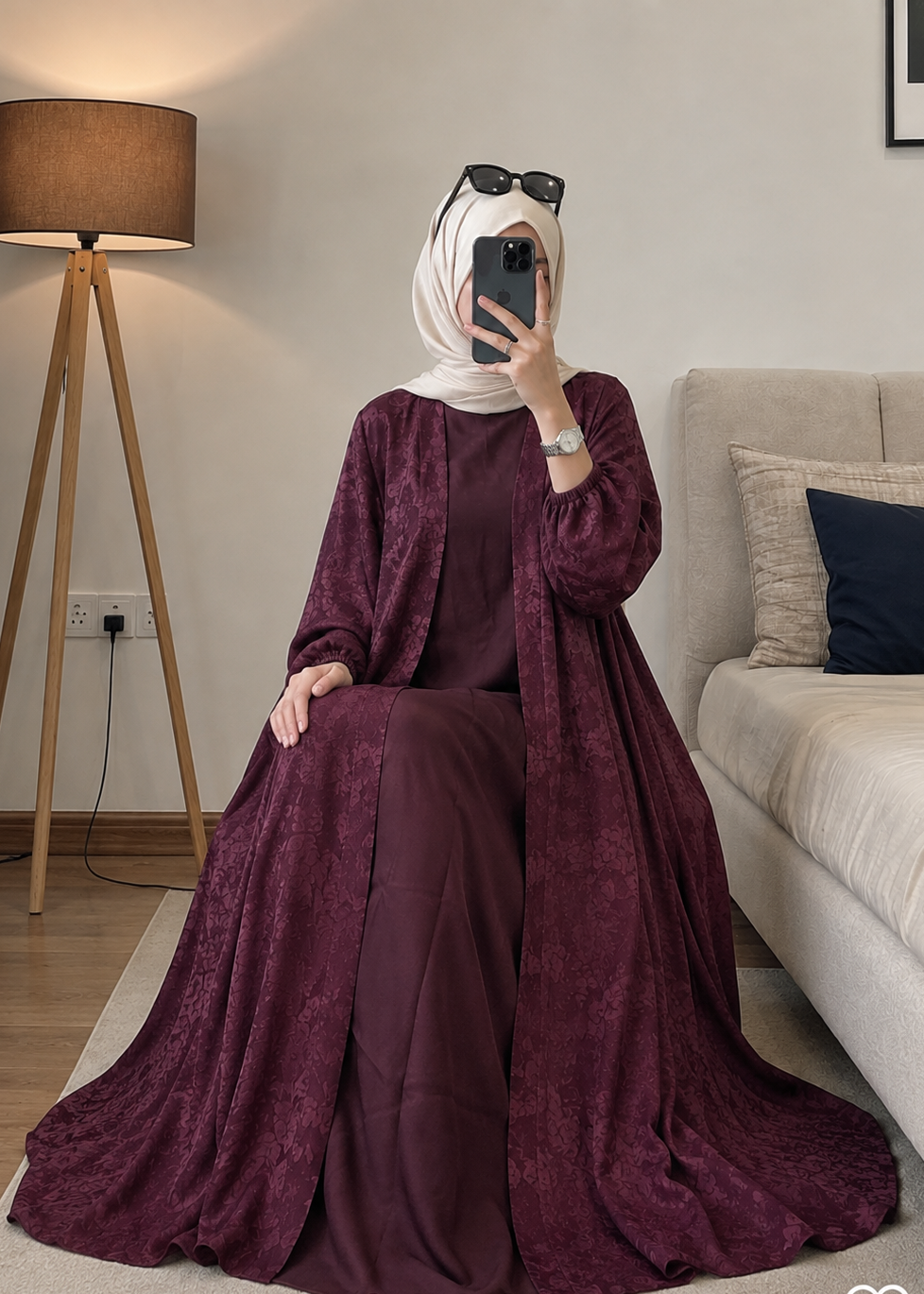 8457 - DOUBLE SHRUG ABAYA | GREEN