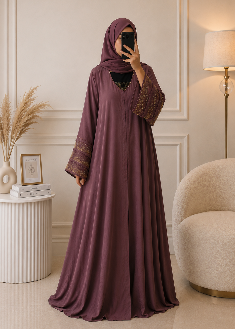 8495 - FULLY CLOSED ABAYA | DUSTY PINK