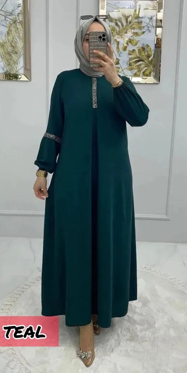 6001 - AASH BASIC ABAYA | FLOW TEAL