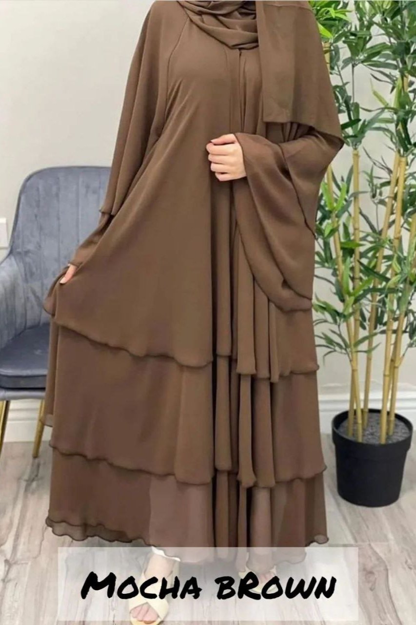 THREE LAYERED DEMANDED ABAYA | MOCHA BROWN