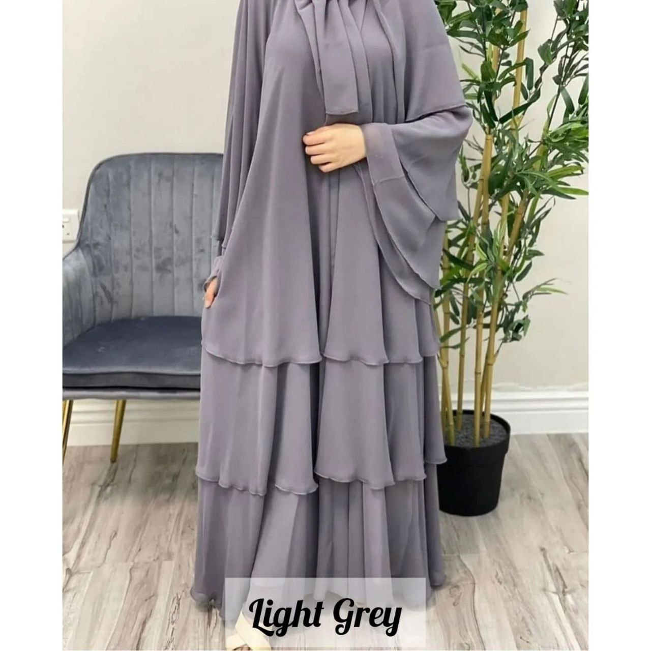 THREE LAYERED DEMANDED ABAYA | LITE GREY