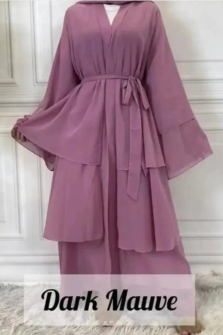 THREE LAYERED DEMANDED ABAYA | DARK MAUVE