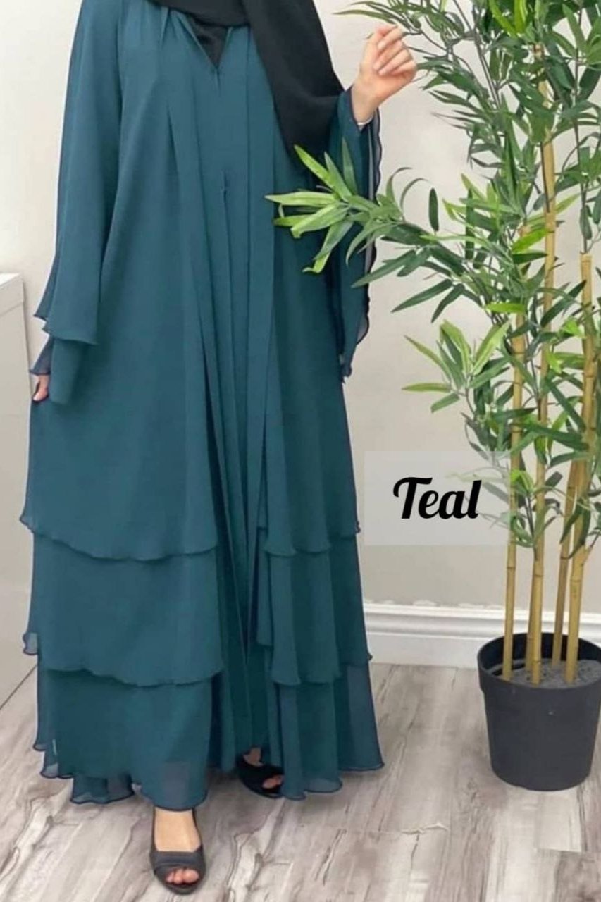 THREE LAYERED DEMANDED ABAYA | TEAL