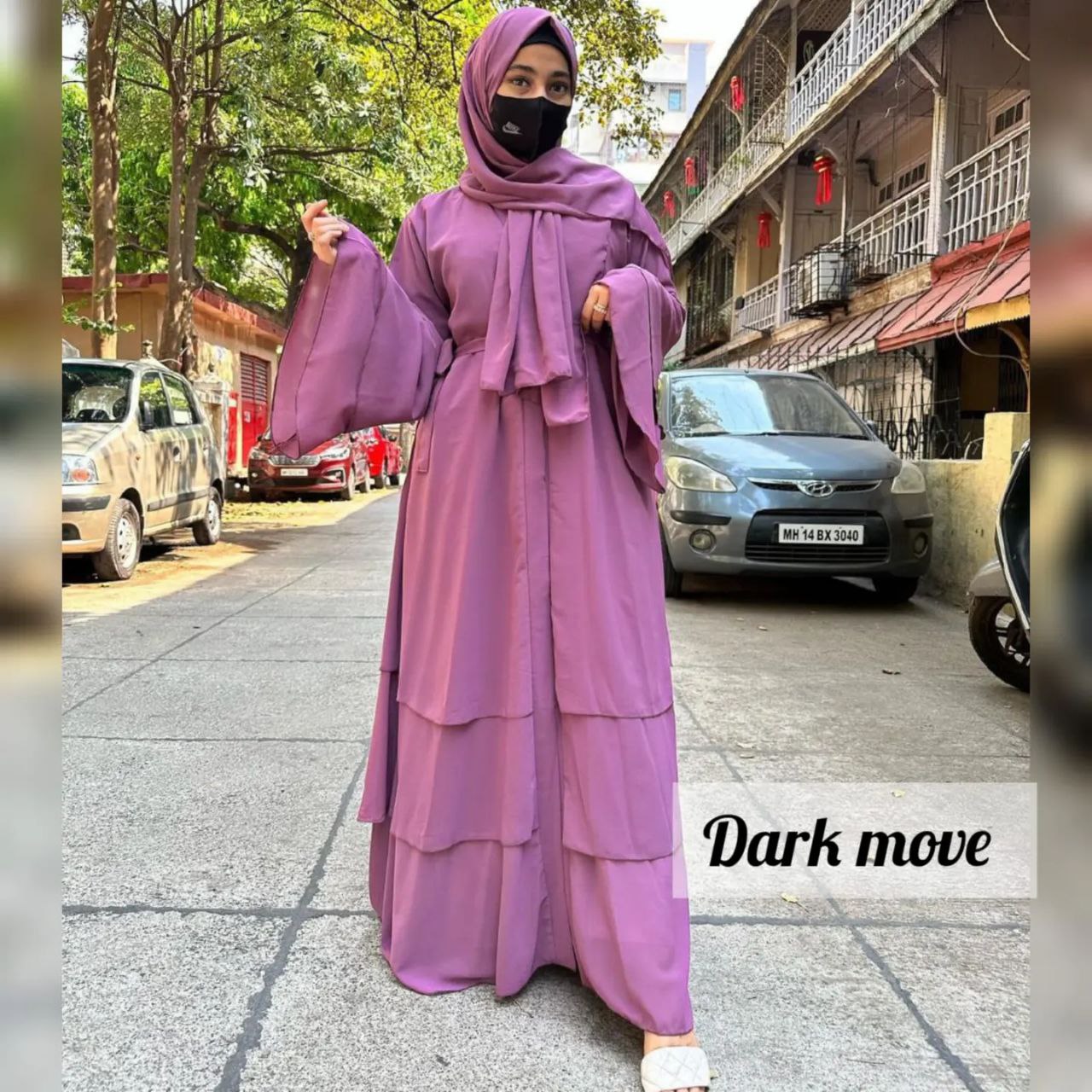 THREE LAYERED DEMANDED ABAYA | DARK MAUVE