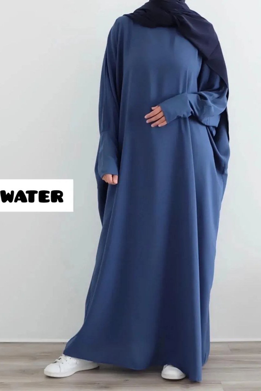 Islamic Contrast Piping at Sleeve Casual Abaya Blue