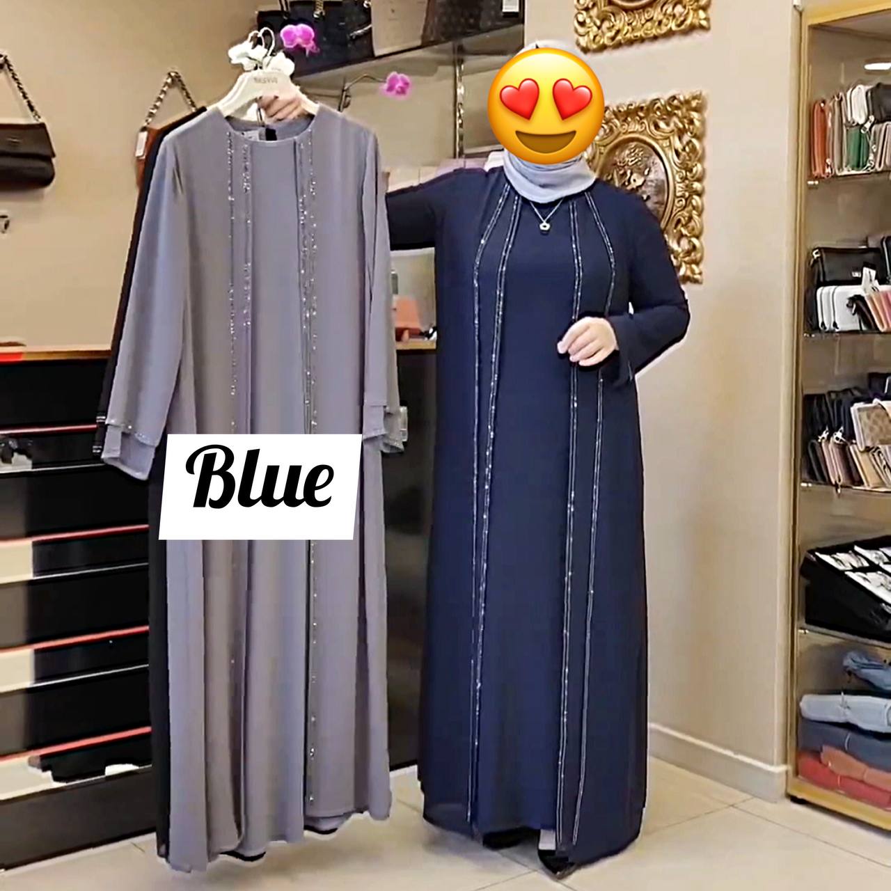 SHEHNAZ DOUBLE SHRUG ABAYA | BRIDLE BLUE