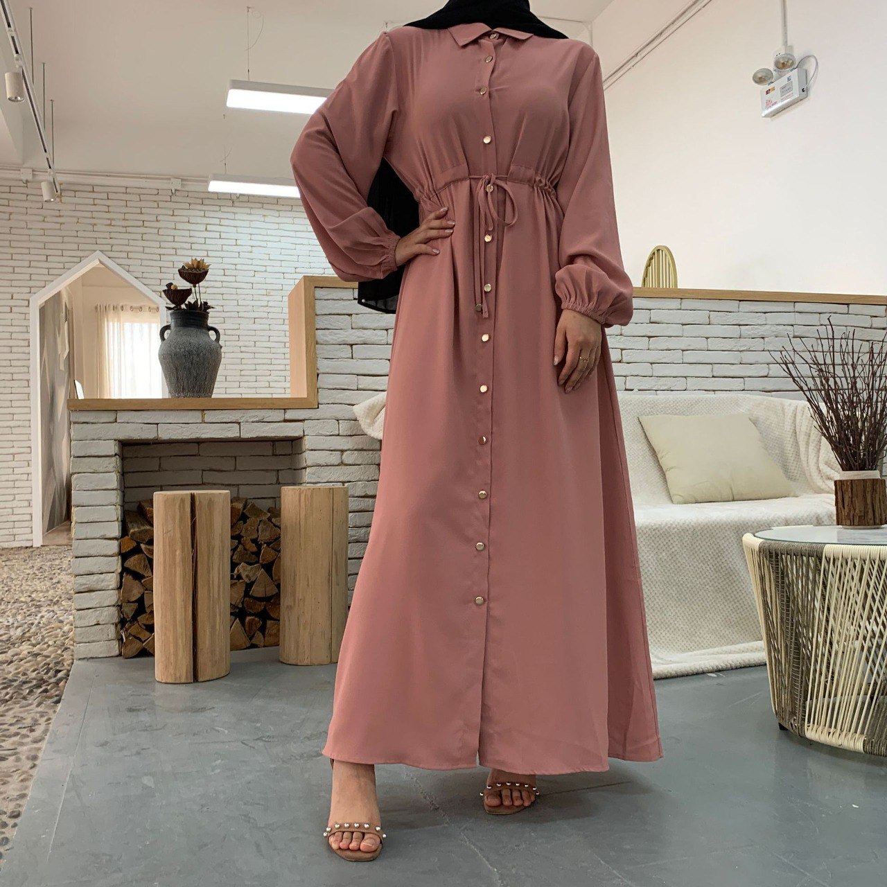 HURIYA FRONT OPEN ABAYA | PEACH