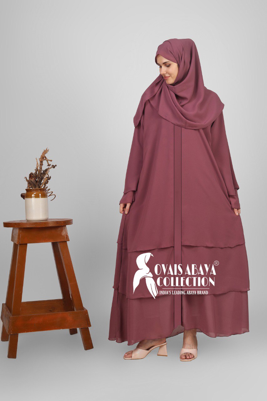 THREE LAYERED DEMANDED ABAYA | MAUVE PINK