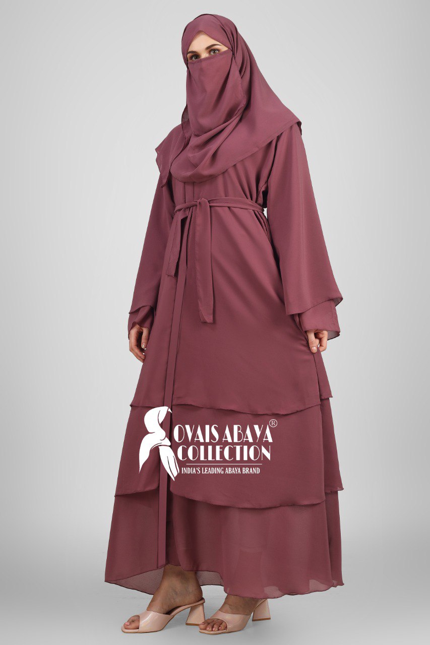 THREE LAYERED DEMANDED ABAYA | MAUVE PINK