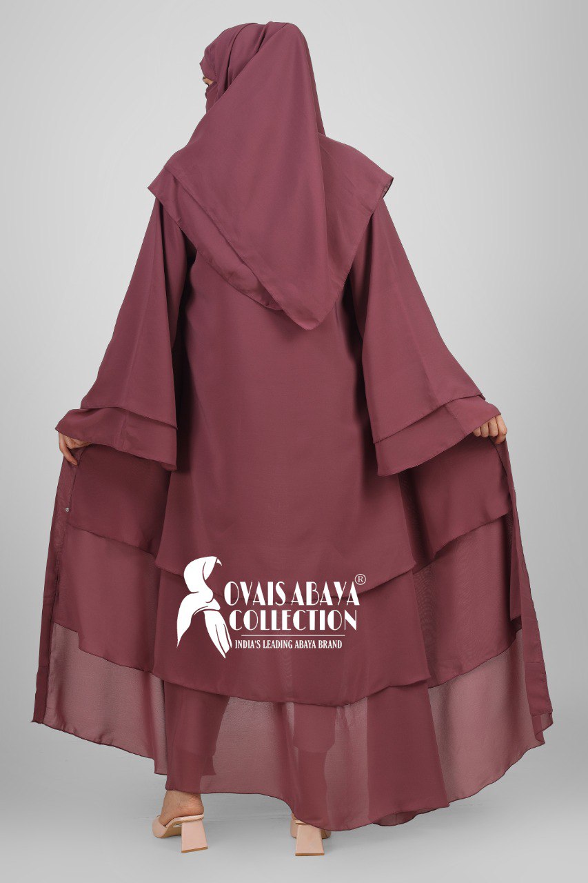 THREE LAYERED DEMANDED ABAYA | MAUVE PINK