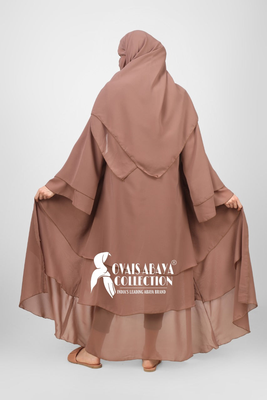 THREE LAYERED DEMANDED ABAYA | LITE BROWN