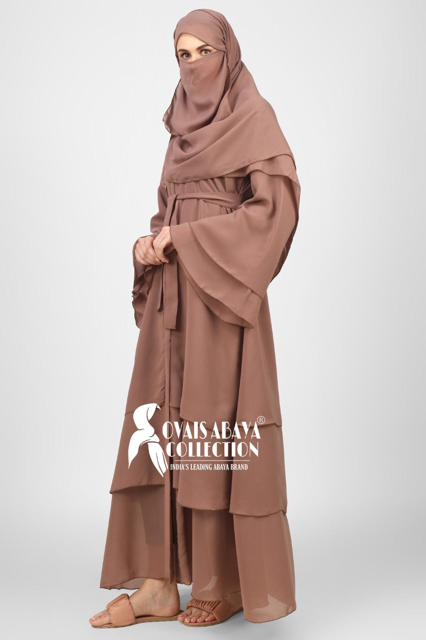 THREE LAYERED DEMANDED ABAYA | LITE BROWN