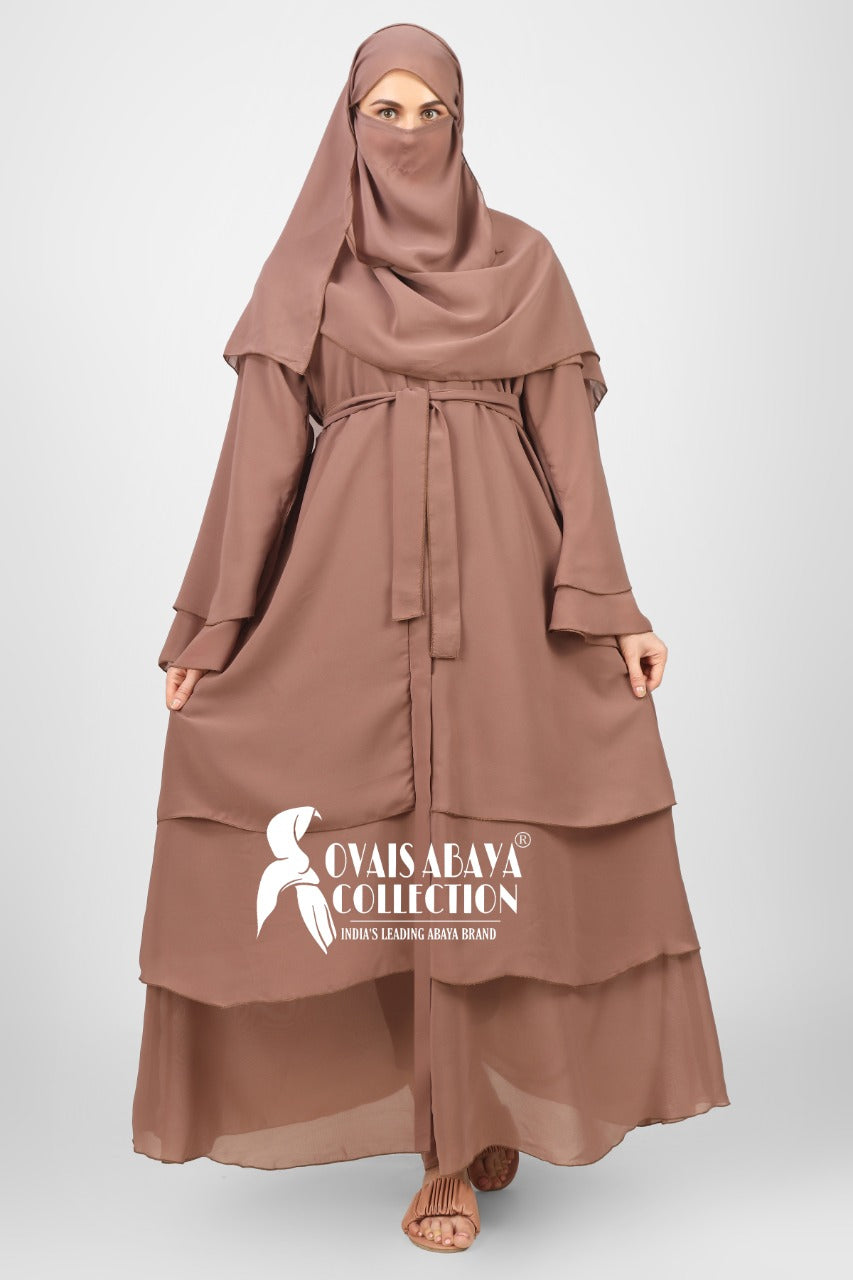 THREE LAYERED DEMANDED ABAYA | LITE BROWN