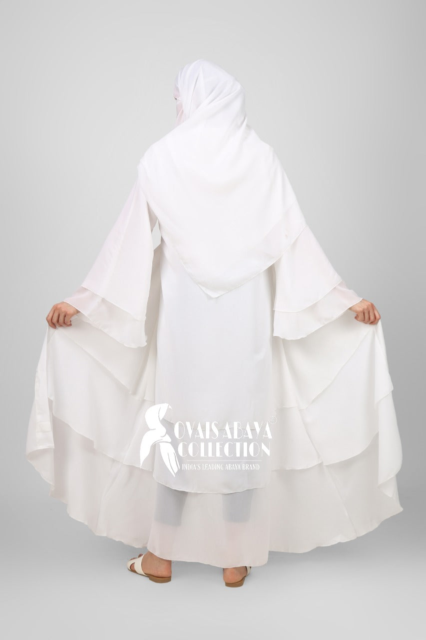 THREE LAYERED DEMANDED ABAYA | WHITE