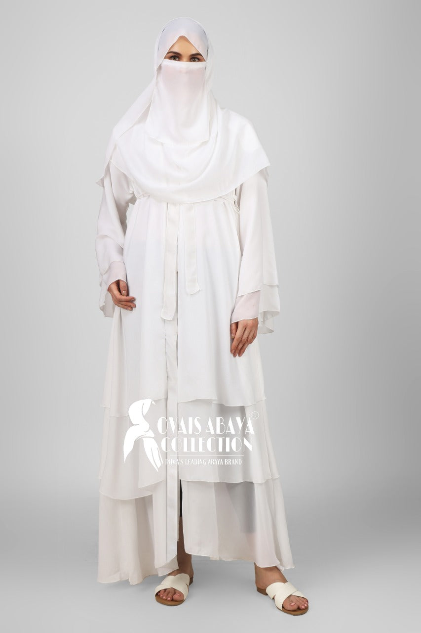 THREE LAYERED DEMANDED ABAYA | WHITE
