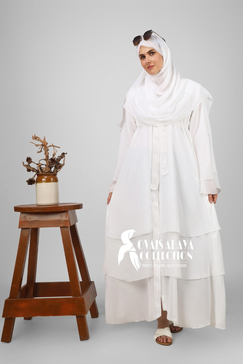 THREE LAYERED DEMANDED ABAYA | WHITE