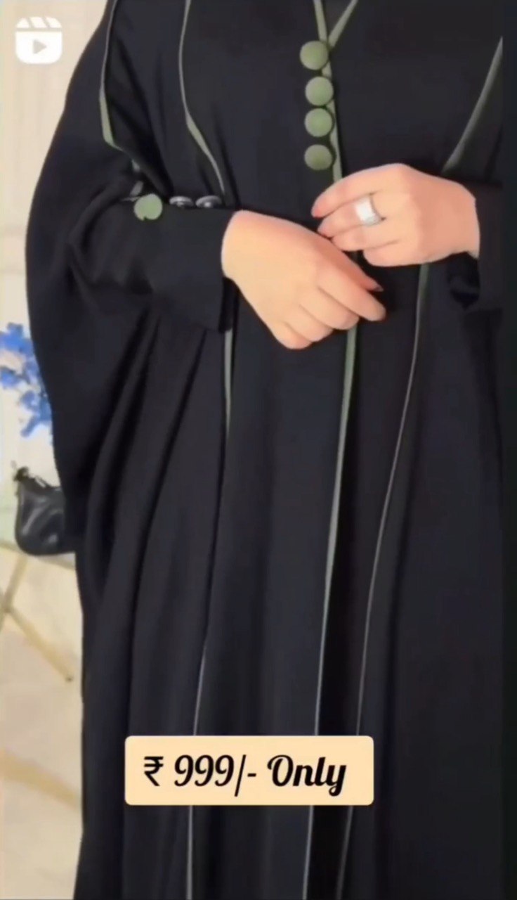FRONT OPEN GREEN PIPIN ABAYA | BLK2GRN