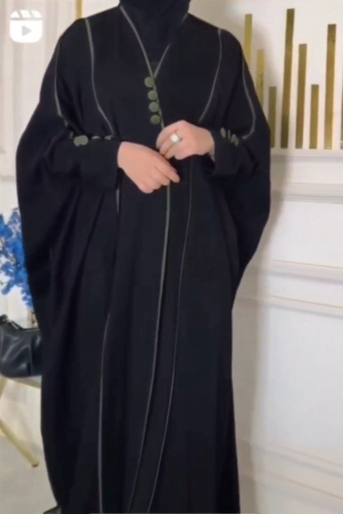 FRONT OPEN GREEN PIPIN ABAYA | BLK2GRN