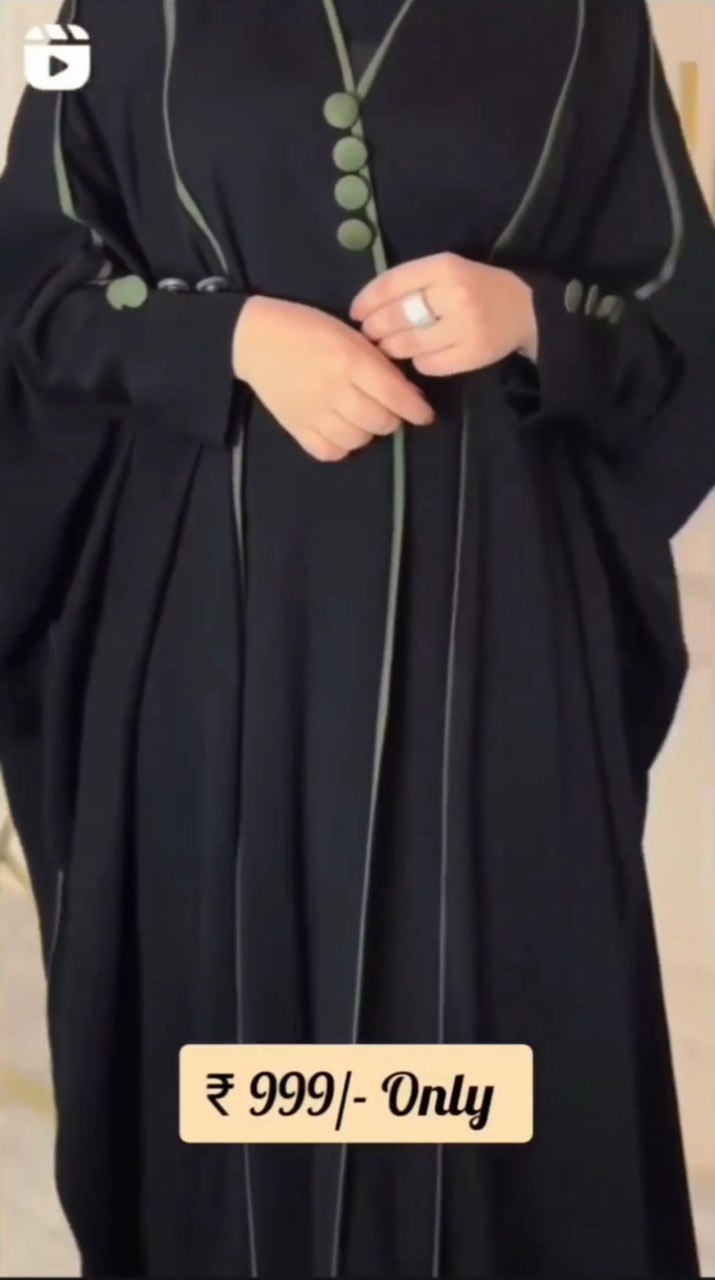 FRONT OPEN GREEN PIPIN ABAYA | BLK2GRN