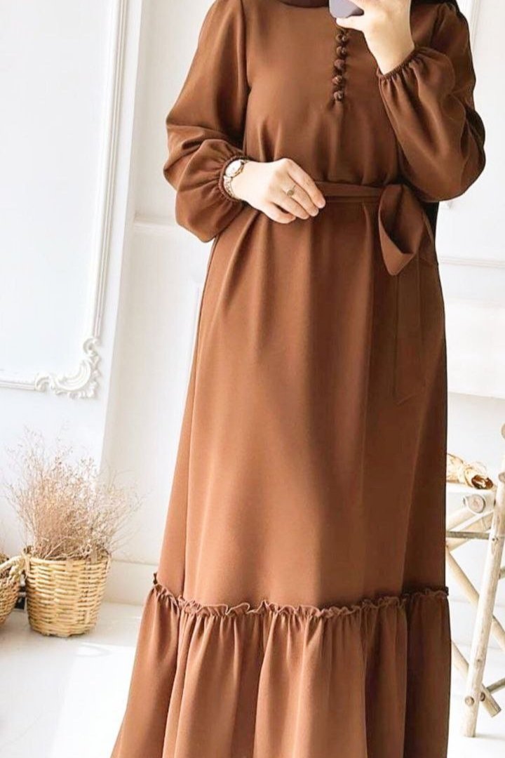 open frilled chiffon abaya with belt