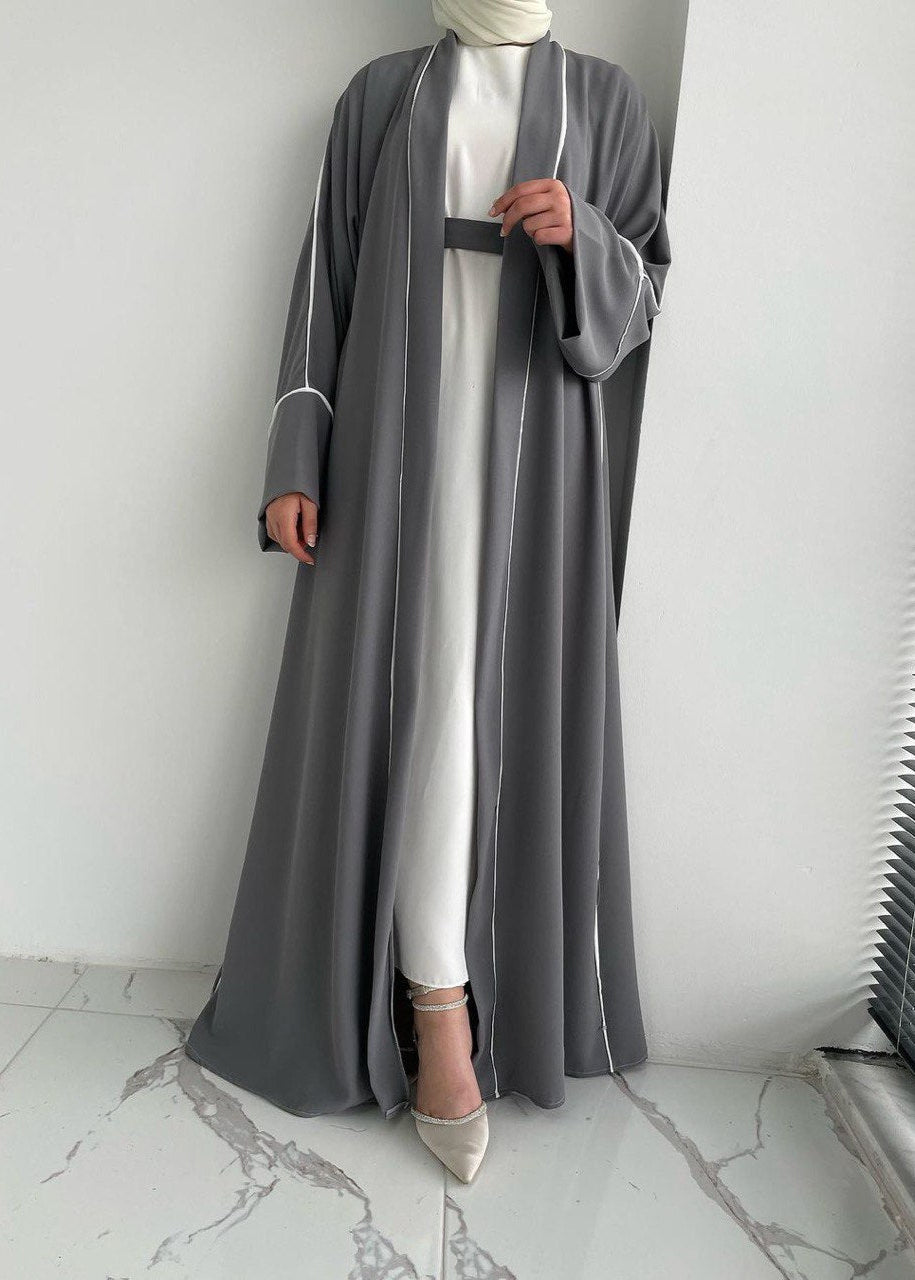 RUHI DOUBLE SHRUG ABAYA | DARK GRAY TO WHITE
