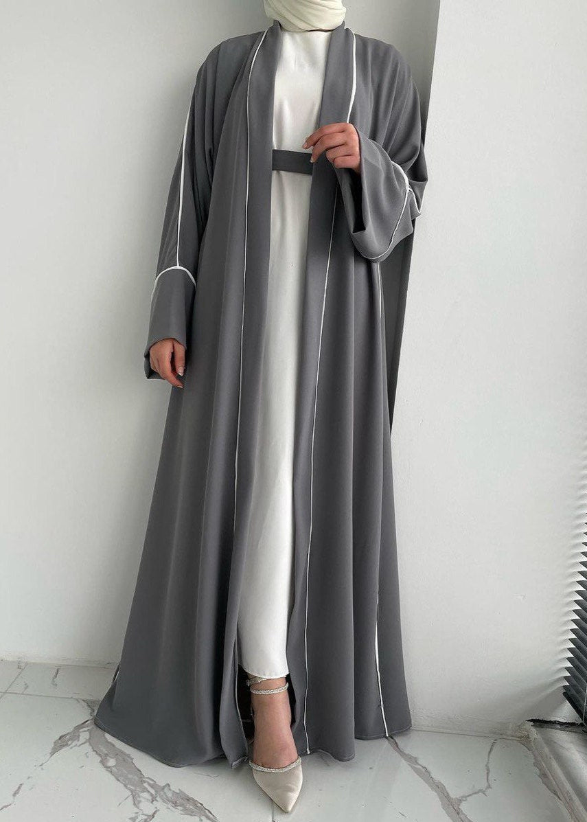 RUHI DOUBLE SHRUG ABAYA | DARK GRAY TO WHITE