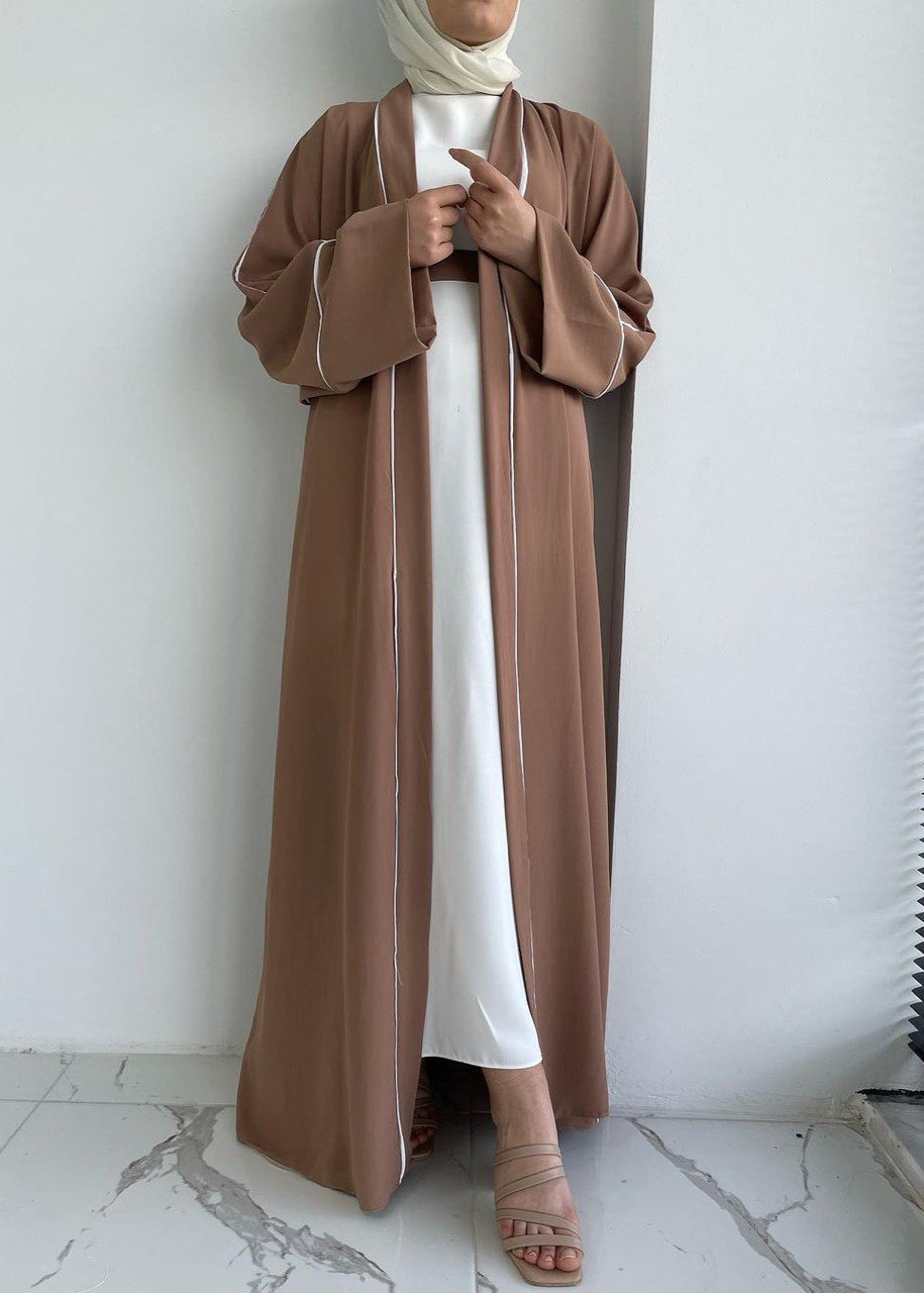 RUHI DOUBLE SHRUG ABAYA | WHITE TO GOLDEN