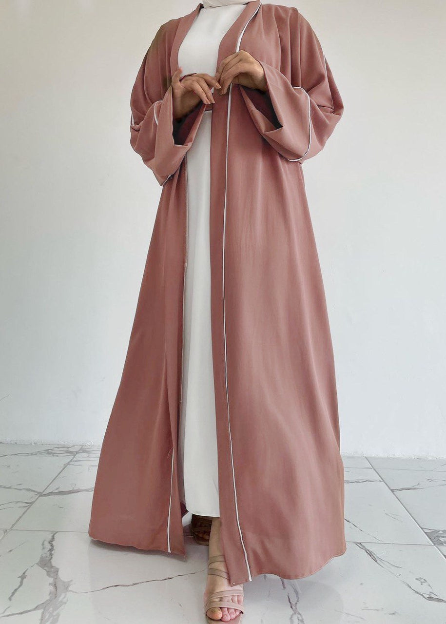 RUHI DOUBLE SHRUG ABAYA | GHESTNUT LITE TO WHITE