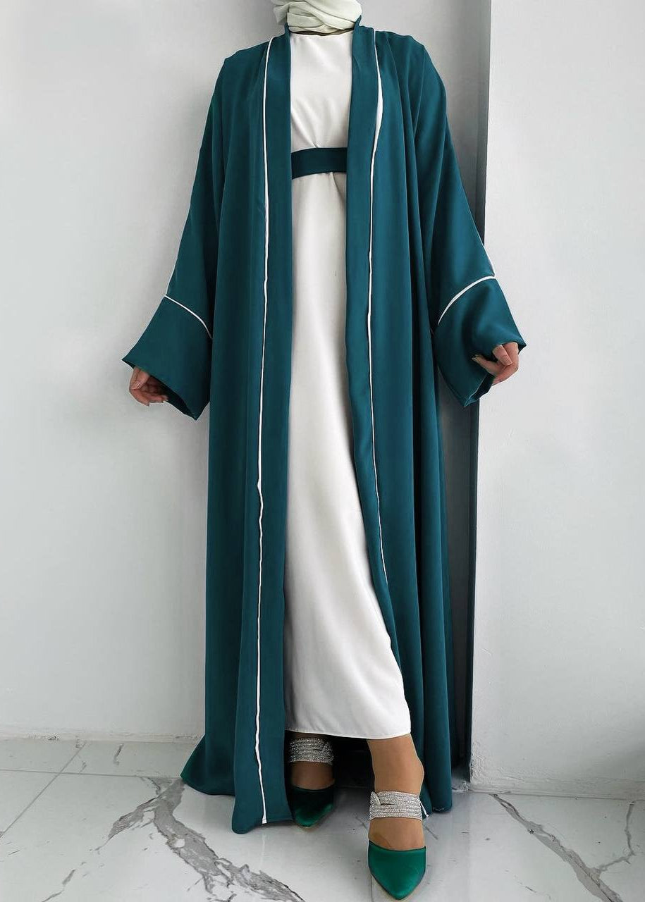 RUHI DOUBLE SHRUG ABAYA | TEAL TO WHITE