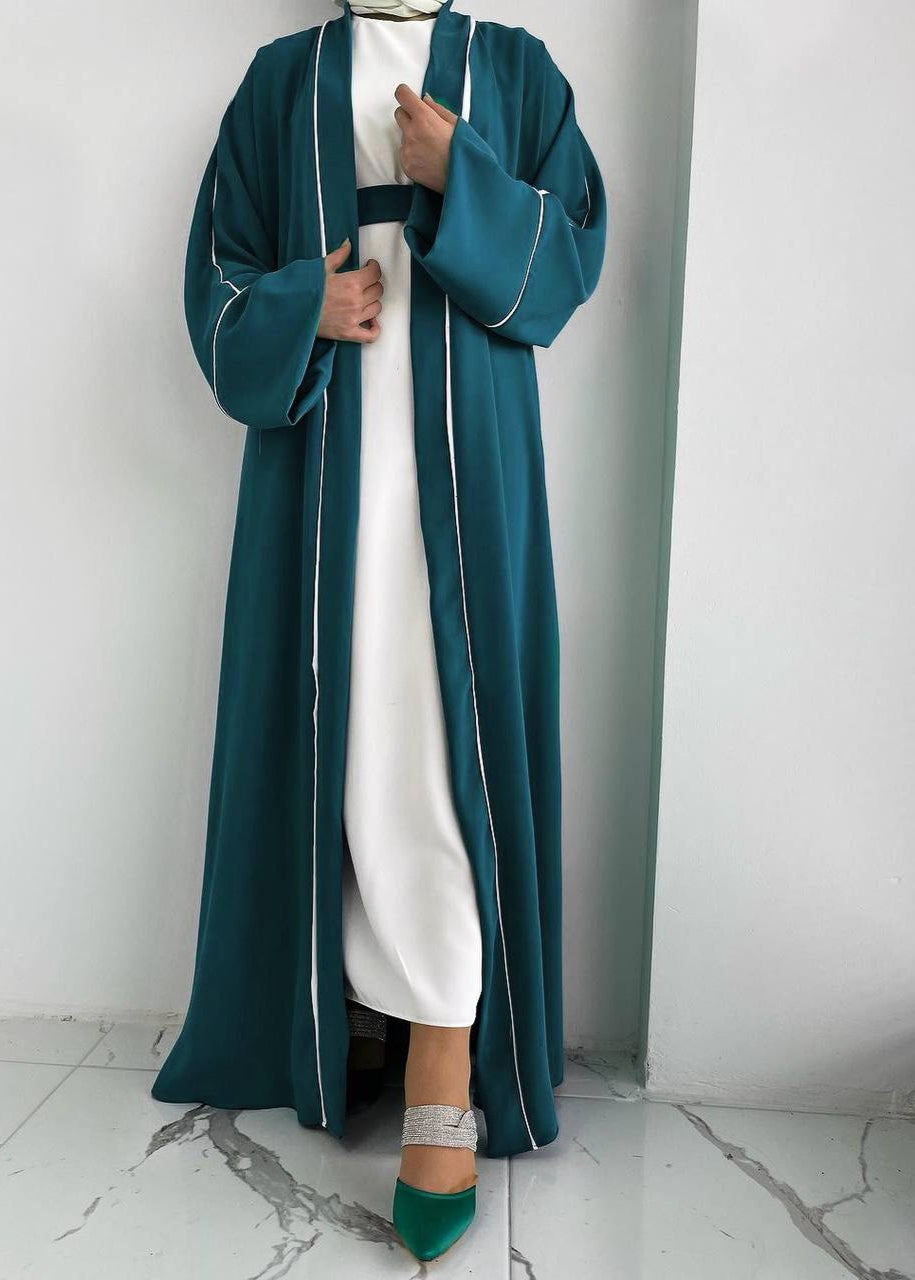 RUHI DOUBLE SHRUG ABAYA | TEAL TO WHITE