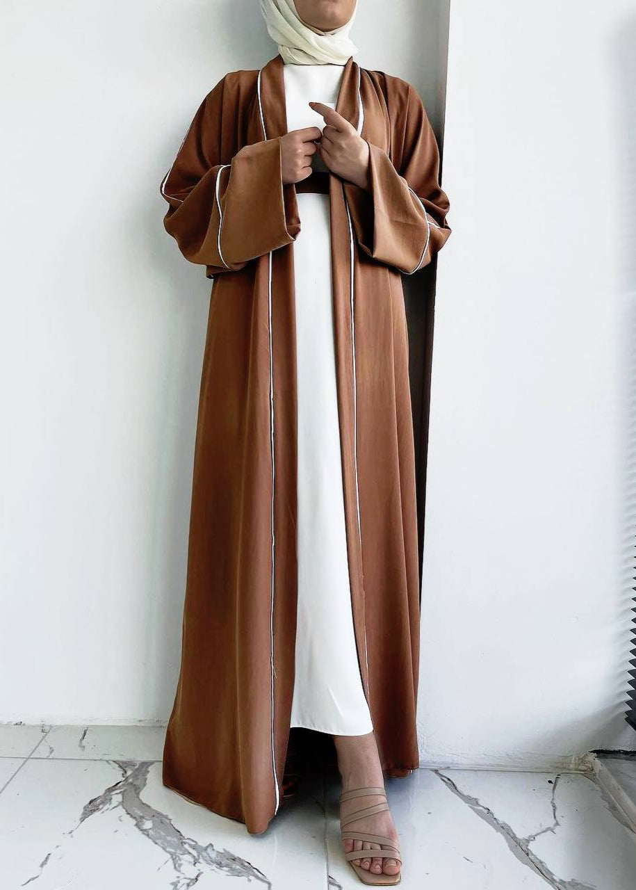 RUHI DOUBLE SHRUG ABAYA | WHITE TO COPPER