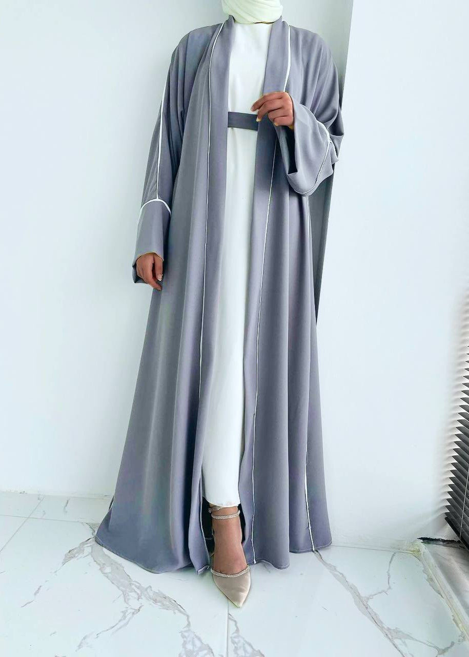 RUHI DOUBLE SHRUG ABAYA | LITE GRAY TO WHITE