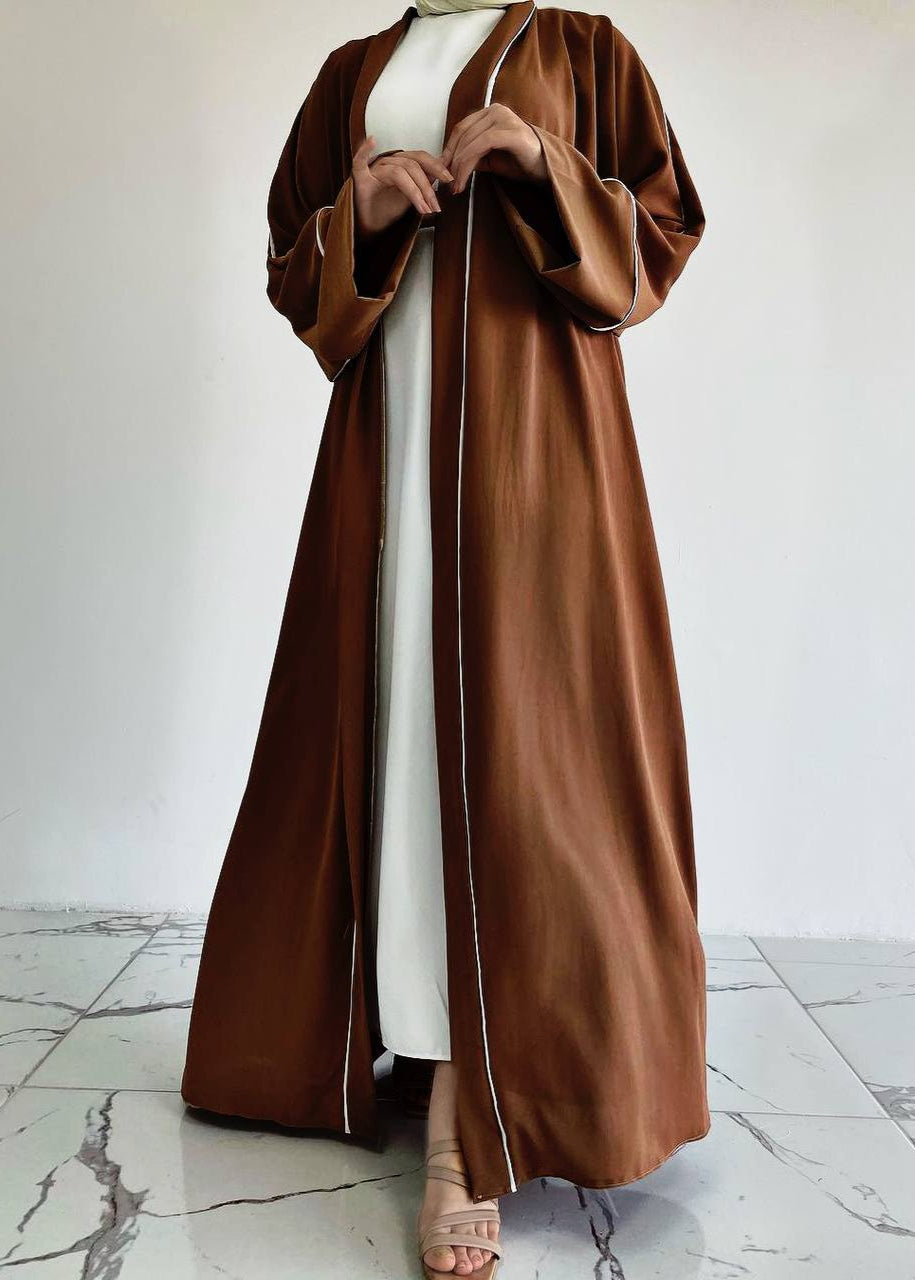 RUHI DOUBLE SHRUG ABAYA | WHITE TO COPPER