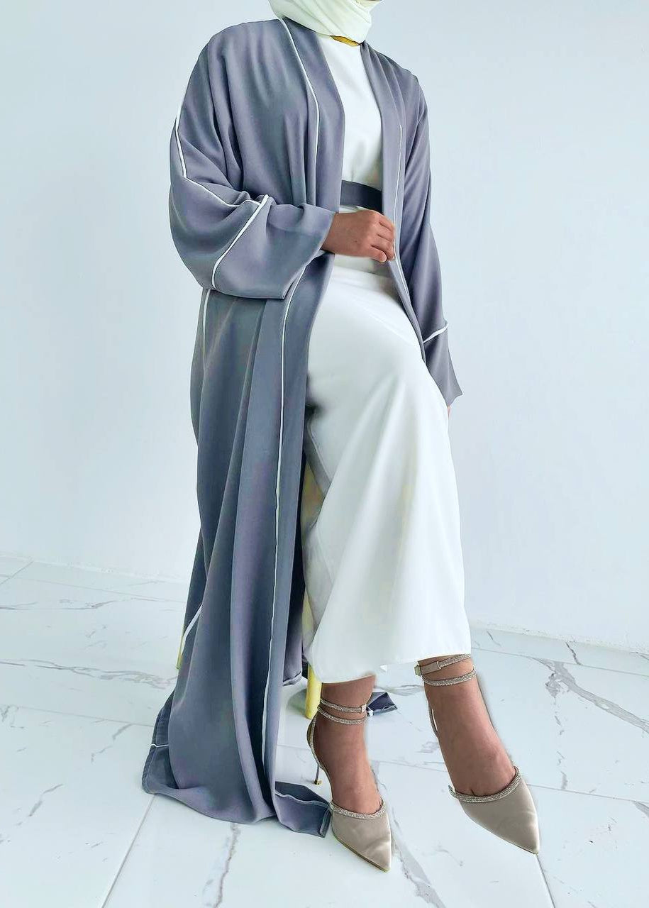 RUHI DOUBLE SHRUG ABAYA | LITE GRAY TO WHITE