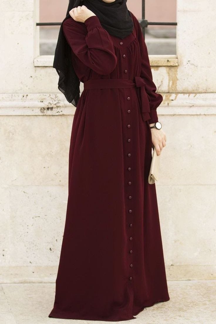 BEAUTIFUL FRILL PLATE ABAYA | MAROON